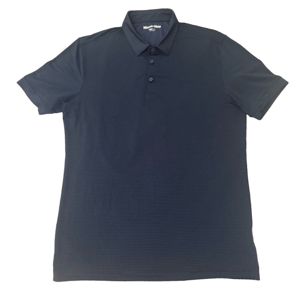 Mizzen+Main Polo Shirt Men's Large Trim Fit Navy Blue Performance Striped
